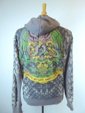 CHRISTIAN AUDIGIER EAGLE DRAGONS hoodie jacket L crystal Vintage Y2K  dragon